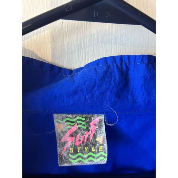 Surfer style windbreaker 1/4 zip blue one size Bright Blue 100 nylon Vintage 80' - Picture 3 of 8